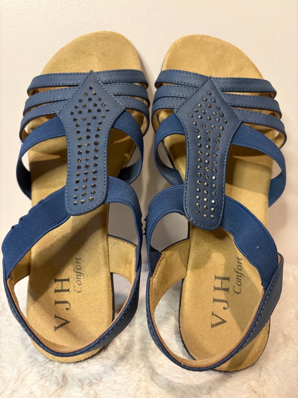 VJH Confort Women's Navy Blue Strappy Sandals Beading Back Strap Size 7.5